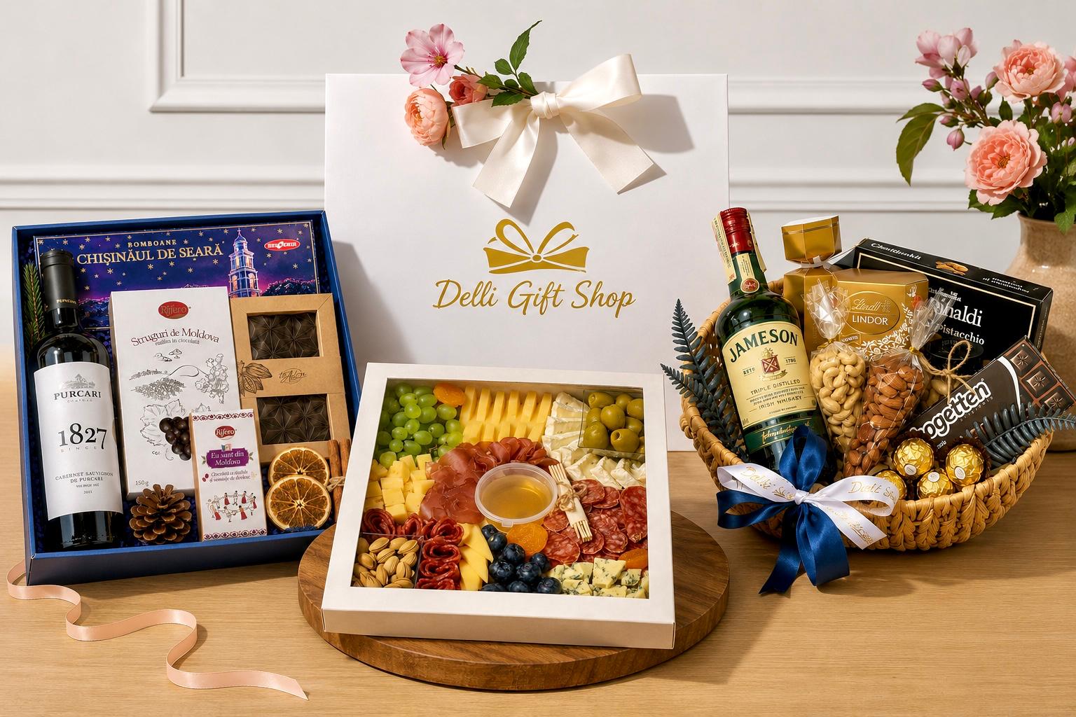 Gift box cu vin și delicii  www.delligiftshop.md