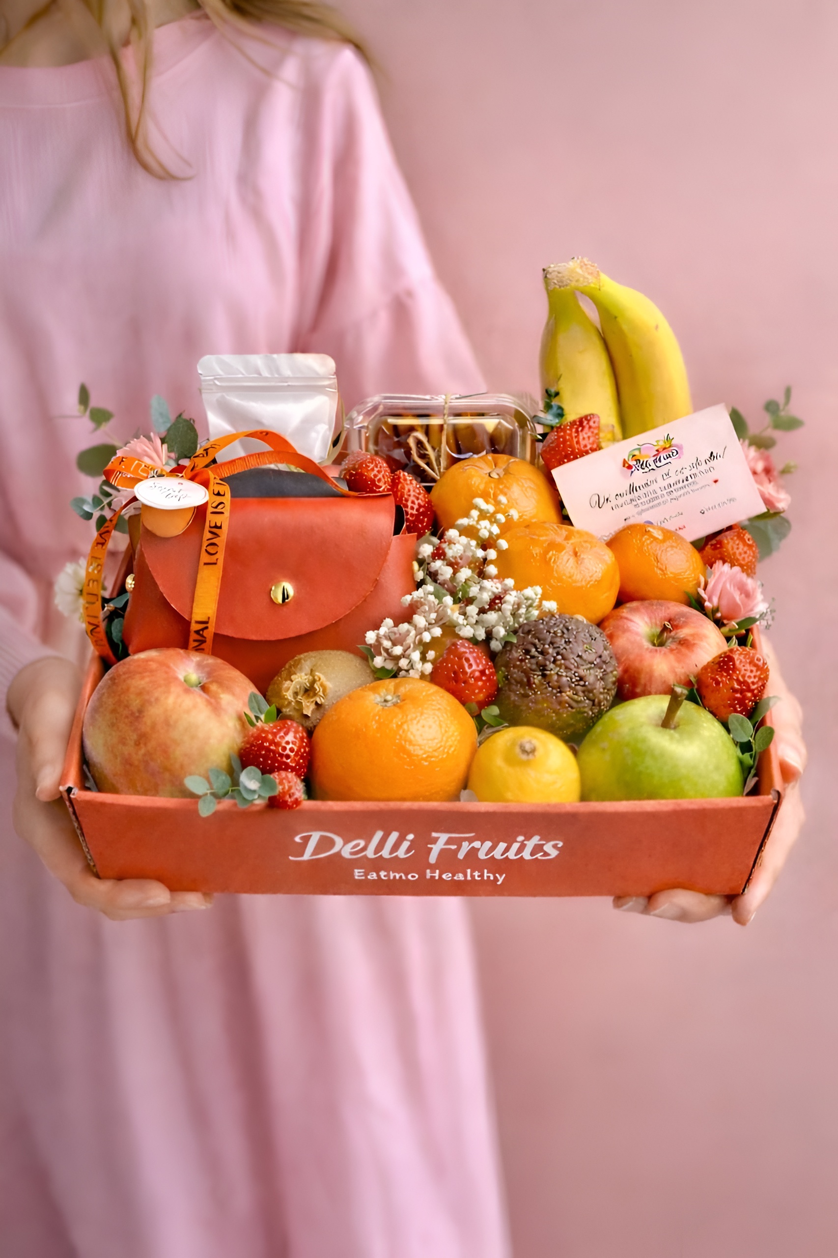 Cadou cu fructe „Nr. 34” — Cutie „Spring Tropical” cu Fructe și Accesorii www.delligiftshop.md