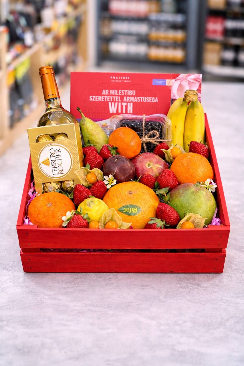 Cadou cu fructe „Nr. 1” — Fructe, Spumant și Ferrero Rocher www.delligiftshop.md