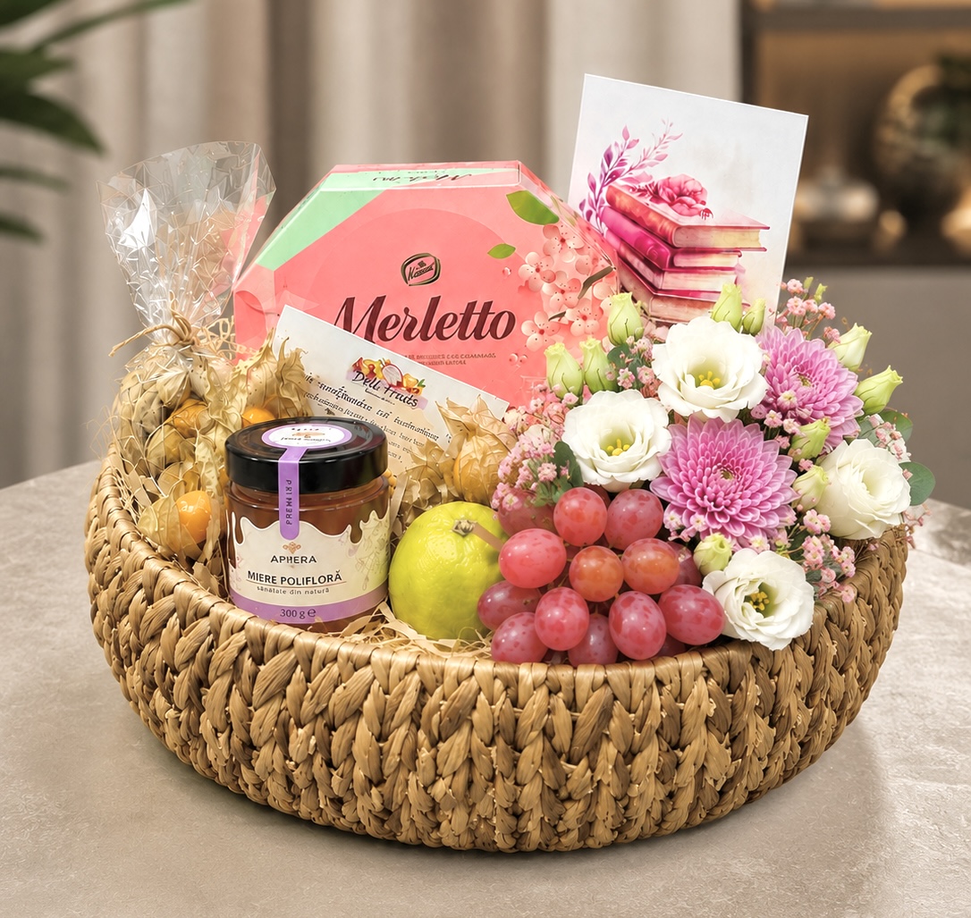 Cadou pentru profesori Nr. 56 — Coșul cu Flori și Răsfăț www.delligiftshop.md