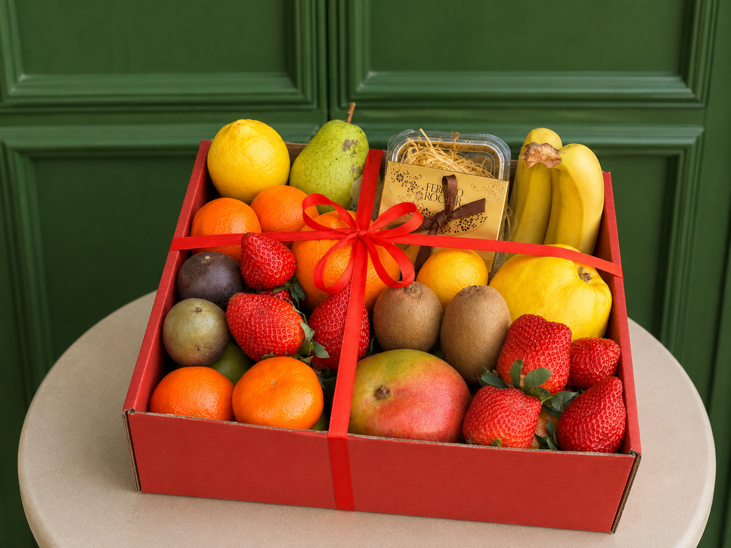 Cadou cu Fructe Nr. 63 – Mango, Ferrero Rocher & Fructe Exotice www.delligiftshop.md