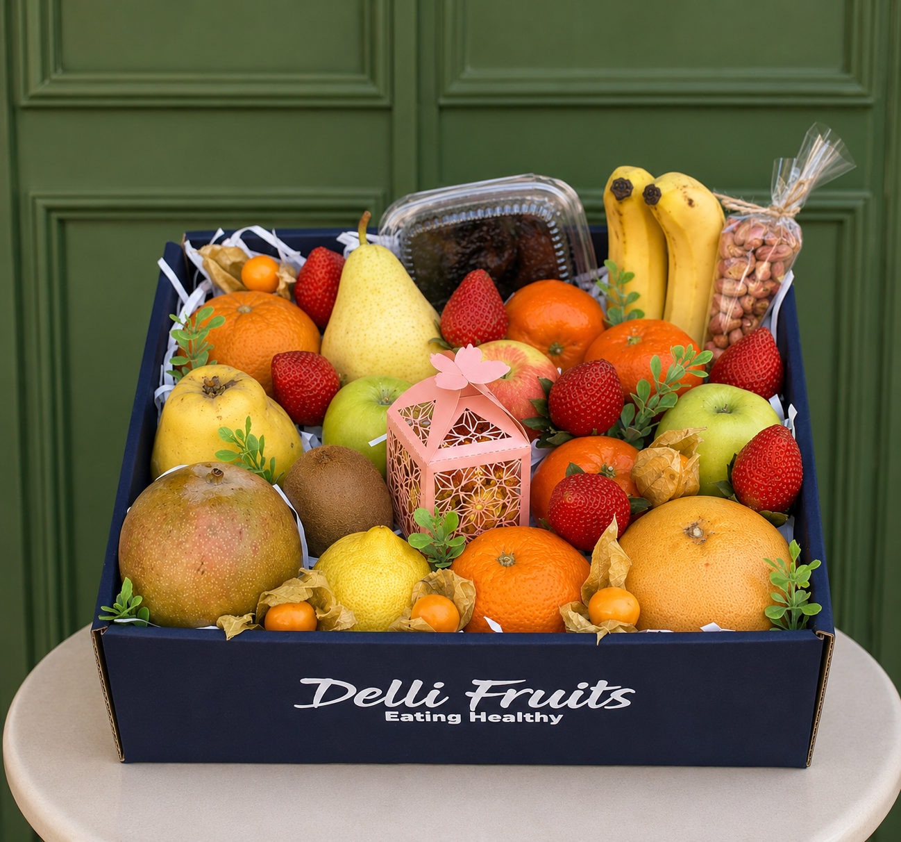 Cadou cu Fructe Nr. 65 – Fructe Premium, Curmale & Mix de Nuci www.delligiftshop.md
